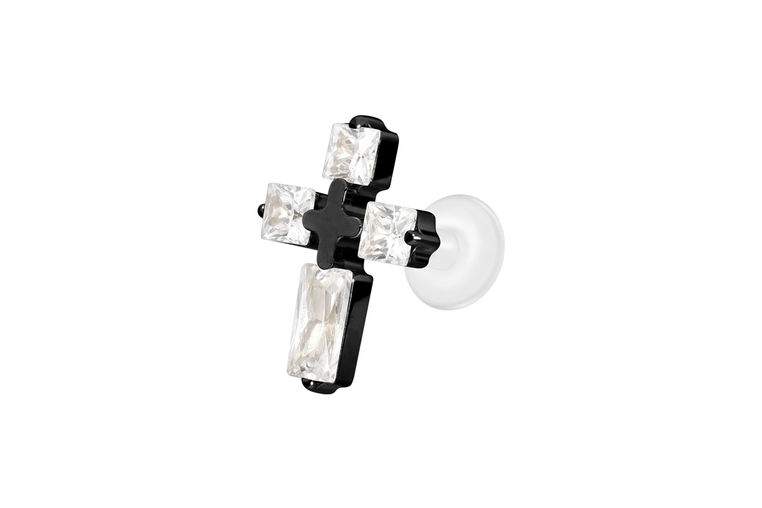 PTFE Labret Piercing mit Innengewinde + Titan-Aufsatz KRISTALLKREUZ